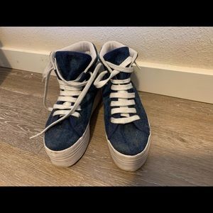 Platform denim high-top sneakers